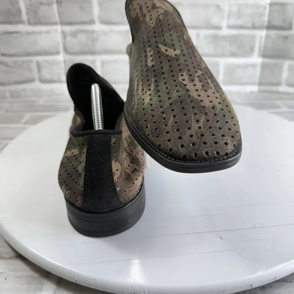 Karl Lagerfeld Paris Men's Size 13 Camouflage Green Leather Perforated Loafers